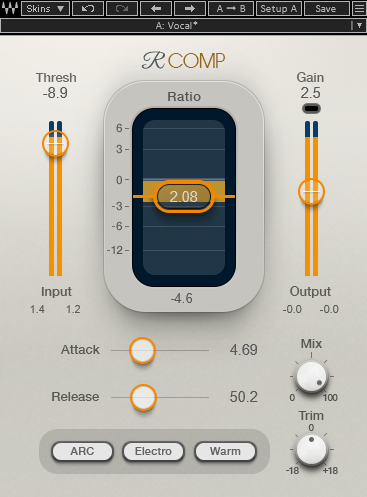 Waves RComp plugin for clean vocals